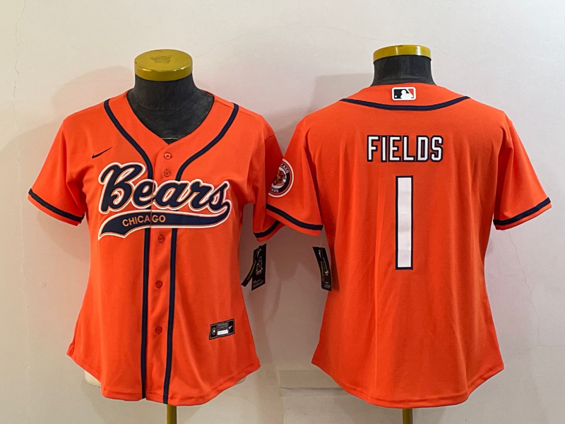 Youth Chicago Bears #1 Justin Fields Orange With Patch Cool Base Stitched Baseball Jersey Youth Chicago Bears #1 Justin Fields Orange With Patch Cool Base Stitched Baseball Jersey